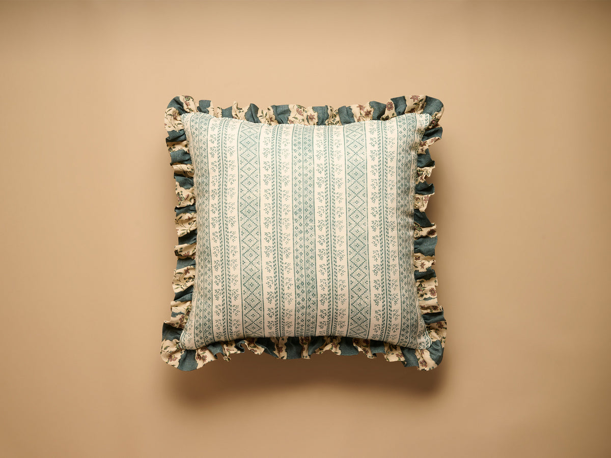 Jasper Square Ruffle Cushion, Blue
