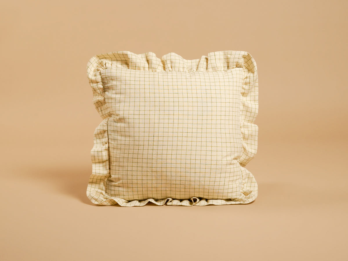 Rose Cumming Windowpane Check Ruffle Square Cushion, Green