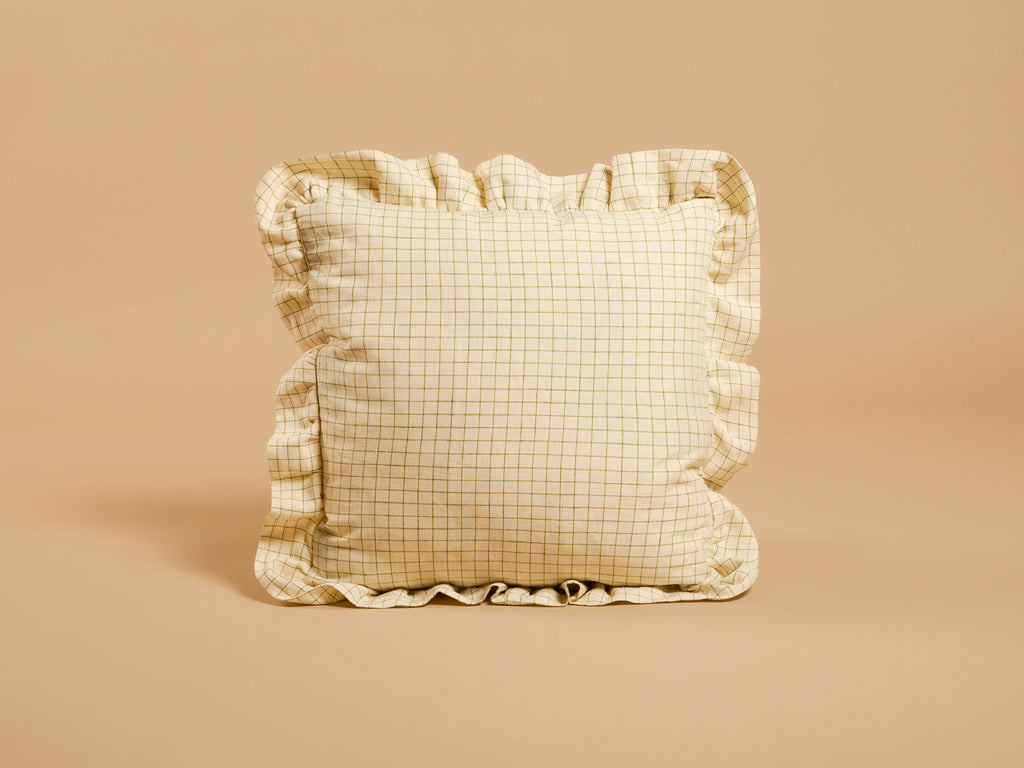 Rose Cumming Windowpane Check Ruffle Square Cushion, Green