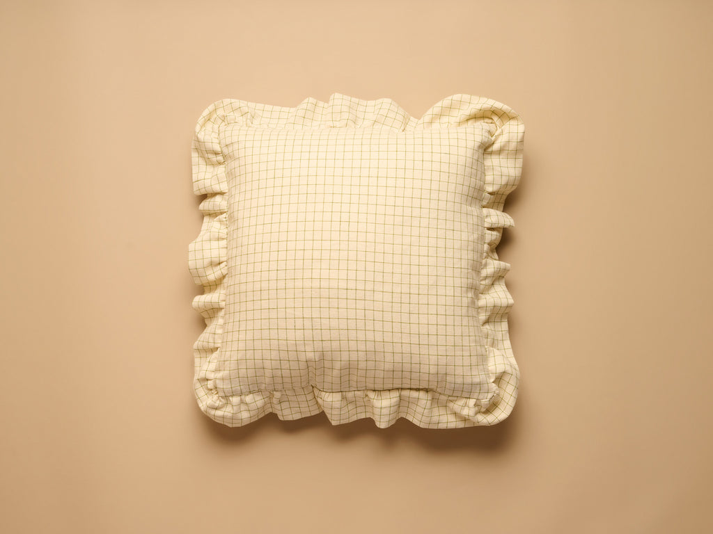 Rose Cumming Windowpane Check Ruffle Square Cushion, Green