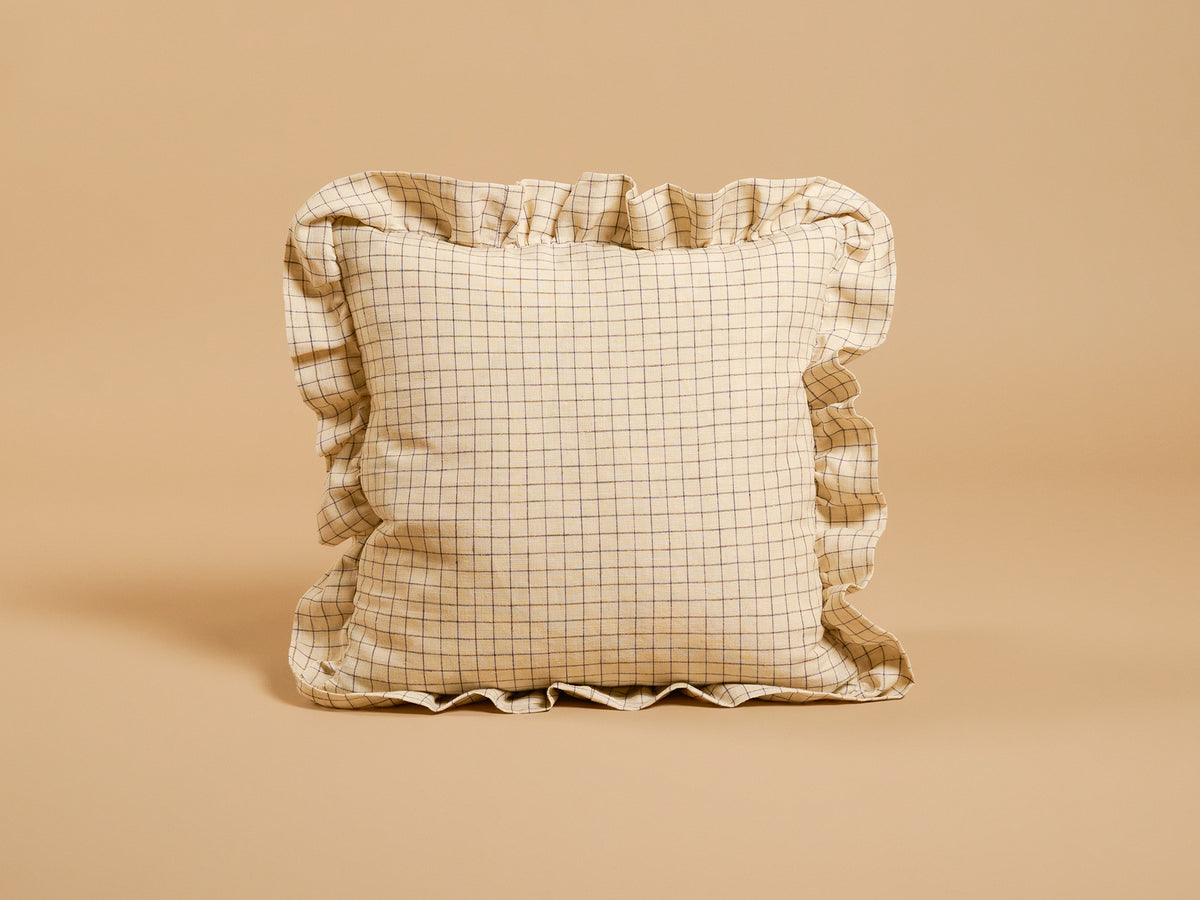 Rose Cumming Windowpane Check Ruffle Square Cushion, Purple