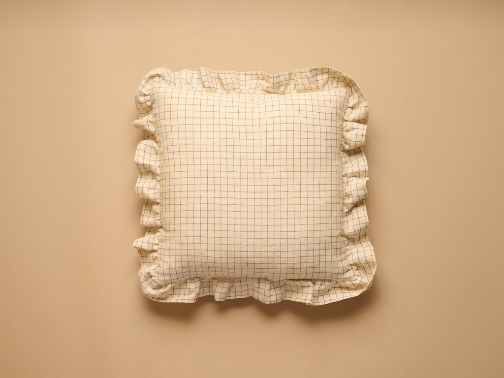 Rose Cumming Windowpane Check Ruffle Square Cushion, Purple