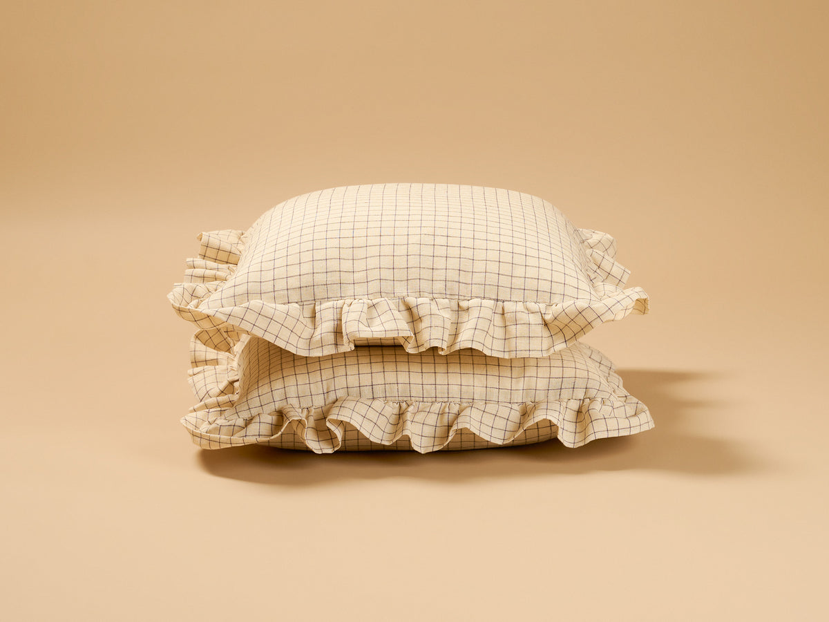 Rose Cumming Windowpane Check Ruffle Square Cushion, Purple