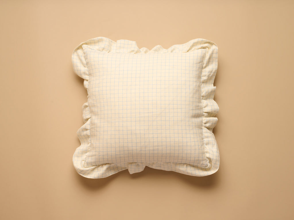 Rose Cumming Windowpane Check Ruffle Square Cushion, Blue