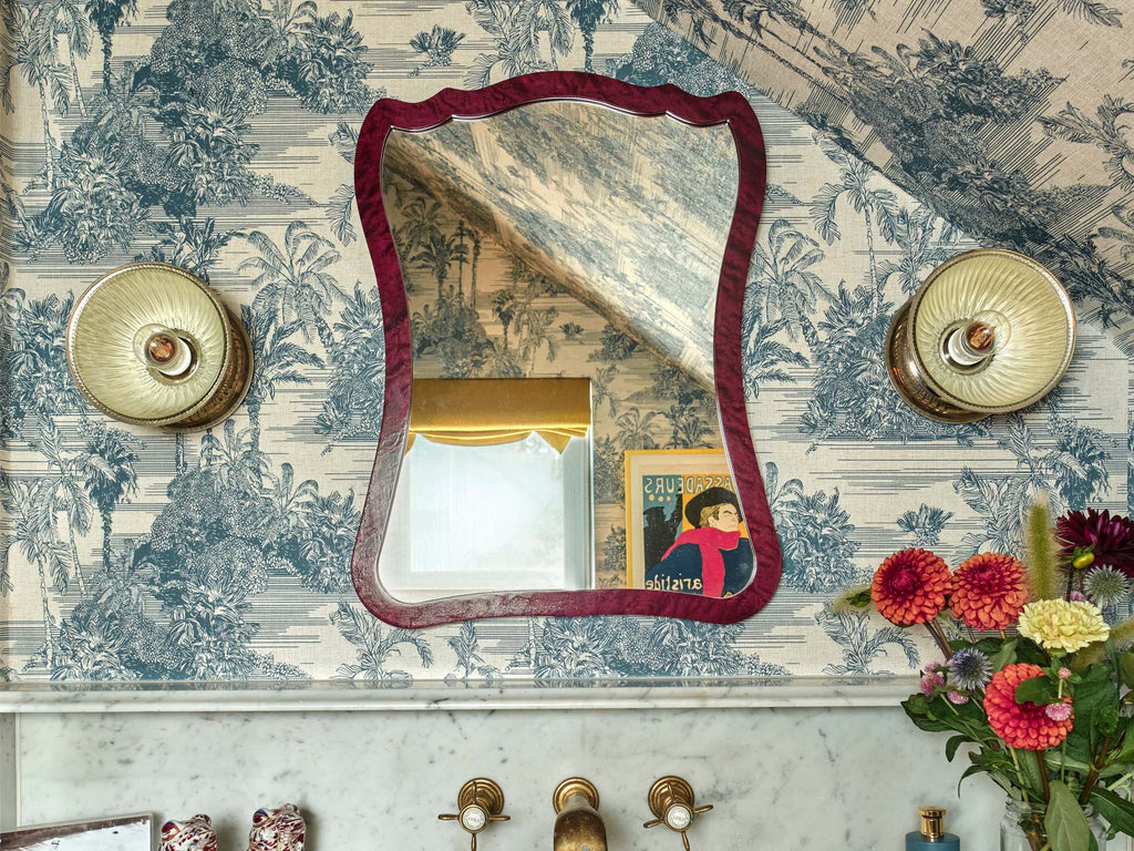 Tiger Small Mirror, Birds Eye Maple, Garnet