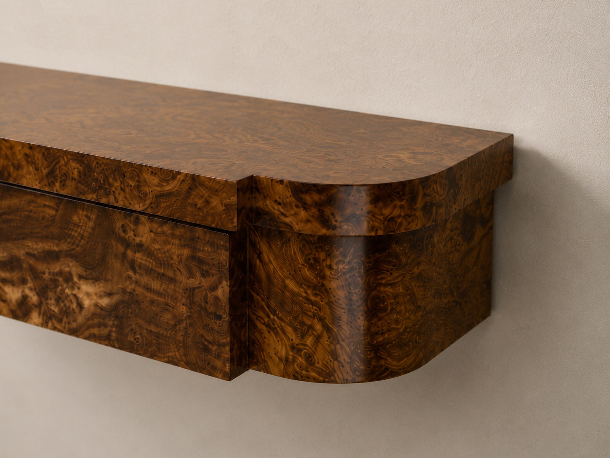 Tiger Wall Mounted Console, Striped Burl, Natural
