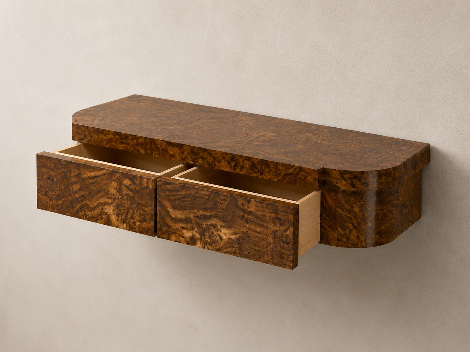 Tiger Wall Mounted Console, Striped Burl, Natural